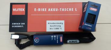 E-Bike Sicherheitspaket 3-teilig Vlitex Brandschutztasche Gr. XL Abus Alarmbox Abus Kettenschloss